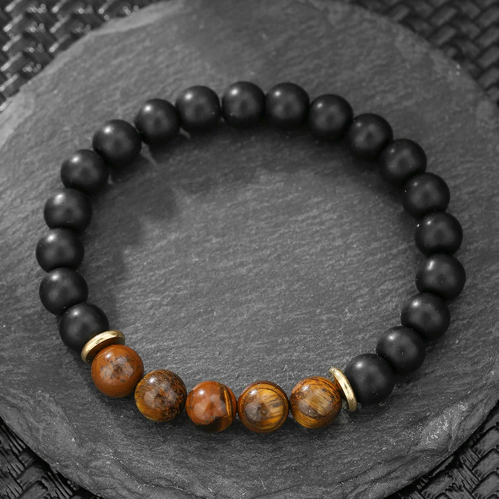 Wholesale Obsidian Beaded Bracelet Handmade Geometric Style Volcanic Stone Unisex - Image 30