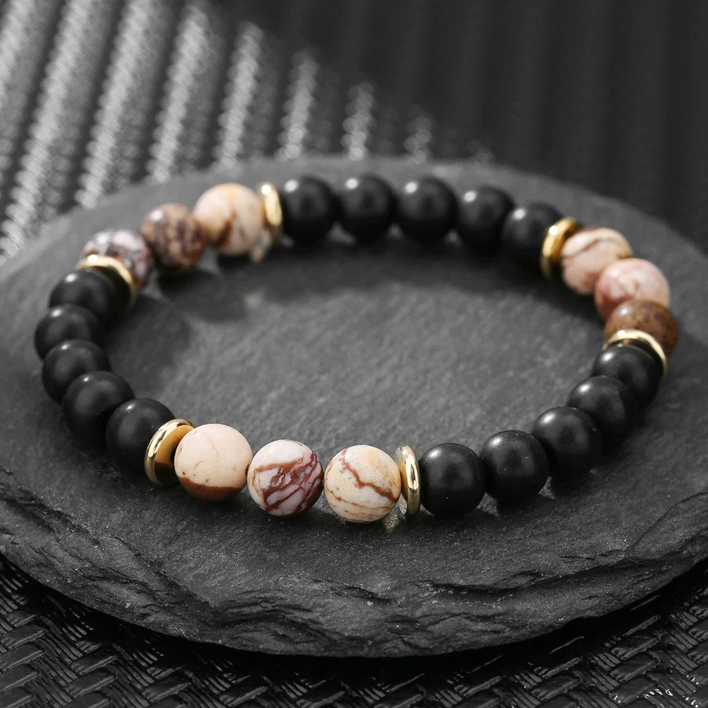 Wholesale Obsidian Beaded Bracelet Handmade Geometric Style Volcanic Stone Unisex - Image 33