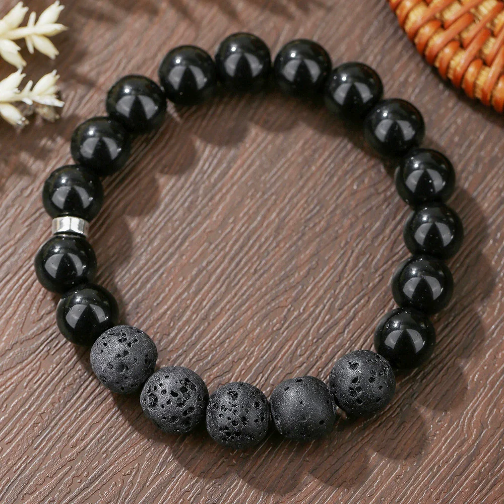 Wholesale Obsidian Beaded Bracelet Handmade Geometric Style Volcanic Stone Unisex - Image 35