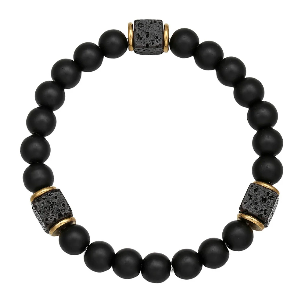 Wholesale Obsidian Beaded Bracelet Handmade Geometric Style Volcanic Stone Unisex - Image 5