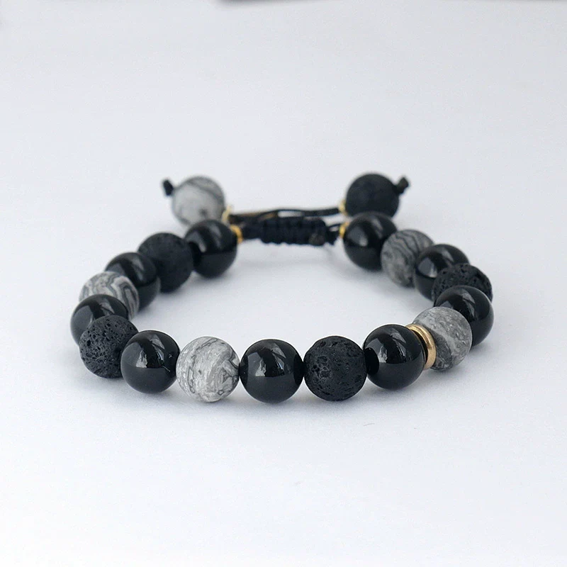 Wholesale Obsidian Beaded Bracelet Handmade Geometric Style Volcanic Stone Unisex - Image 8