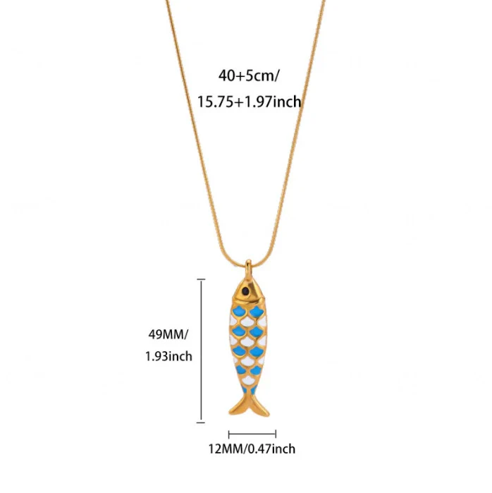 Wholesale Oil Dripping Process Gold Electroplated Stainless Steel Fish Pendant Cross Chain Necklace For Men And Women - Image 11