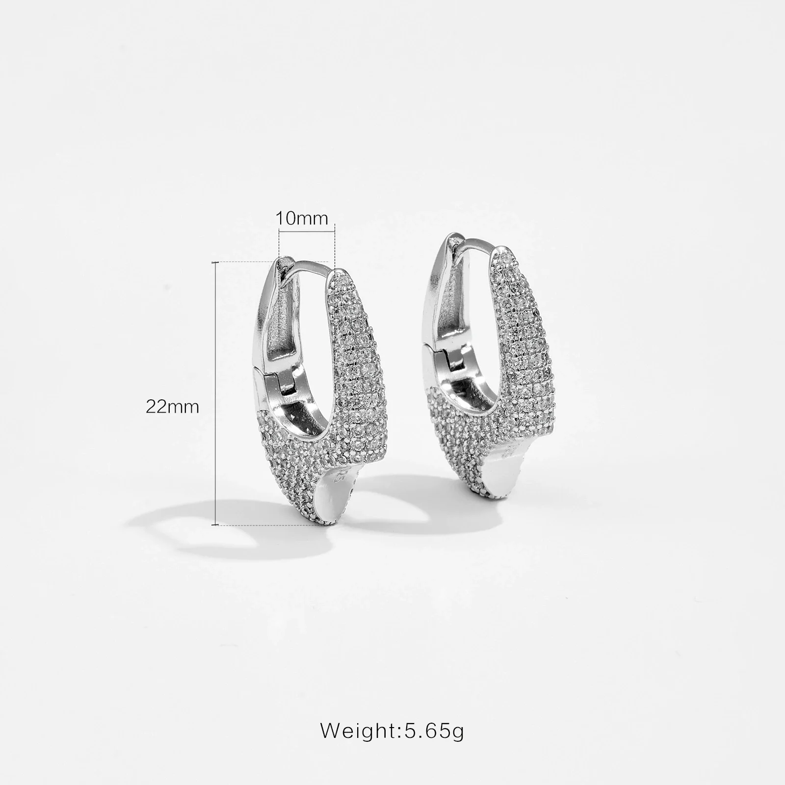 Wholesale Oval Copper Earrings With Microencrusted Zircon And Electroplated Platinum 18K Gold Irregular Design - Image 2