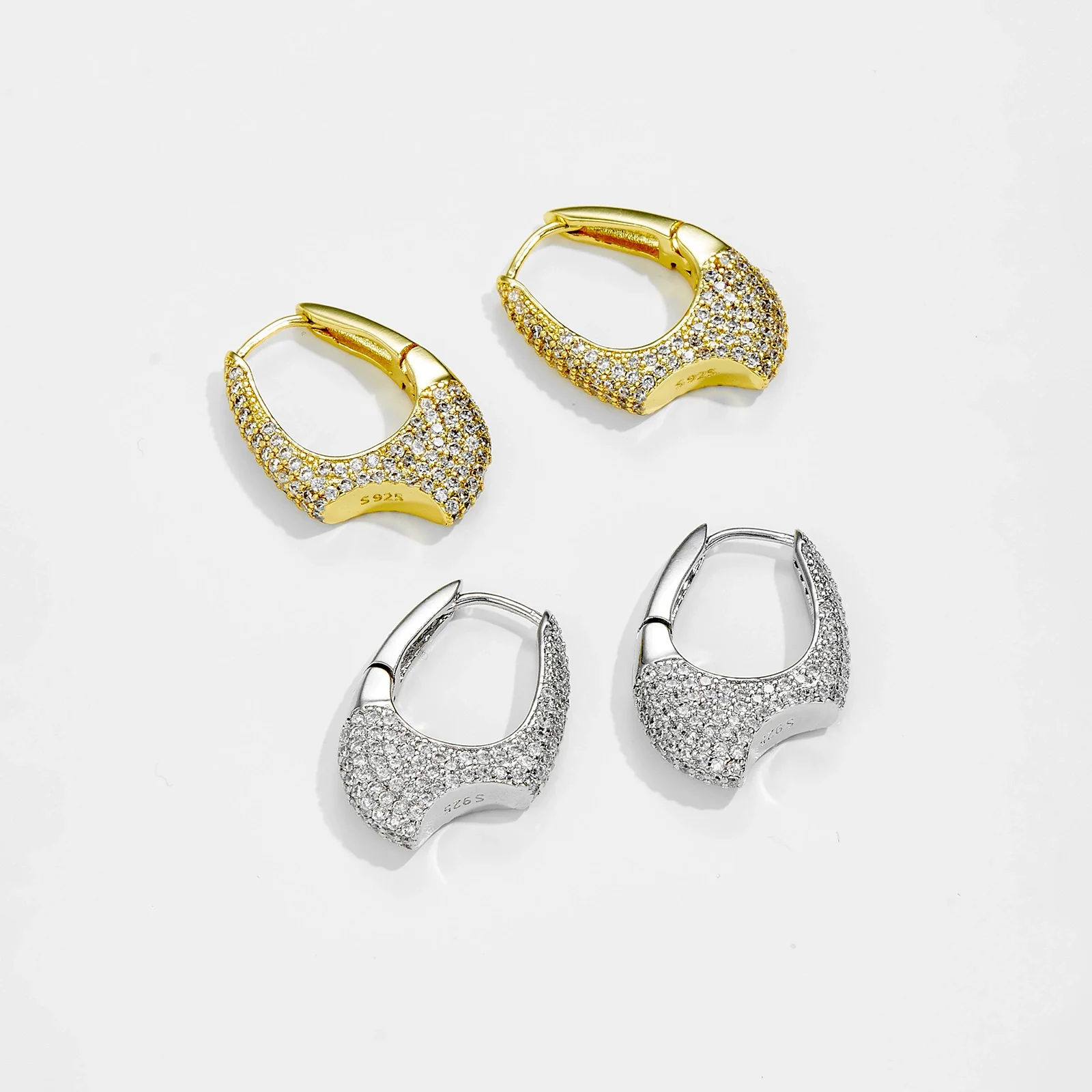 Wholesale Oval Copper Earrings With Microencrusted Zircon And Electroplated Platinum 18K Gold Irregular Design - Image 3