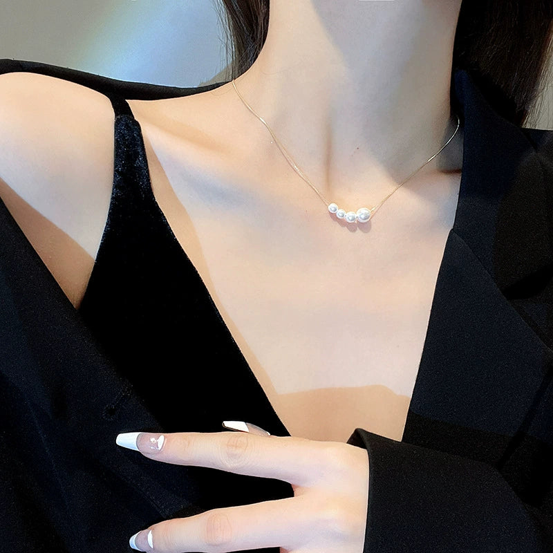 Wholesale Pearl Clavicle Chain Necklace Women's Light Luxury Niche Design Copper Geometric Electroplating - Image 4