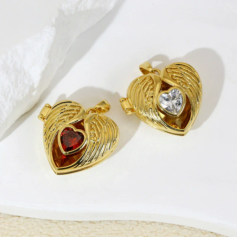 Wholesale Pendant Copper Love Diamondencrusted Red Stone Heartshaped Electroplated - Image 2