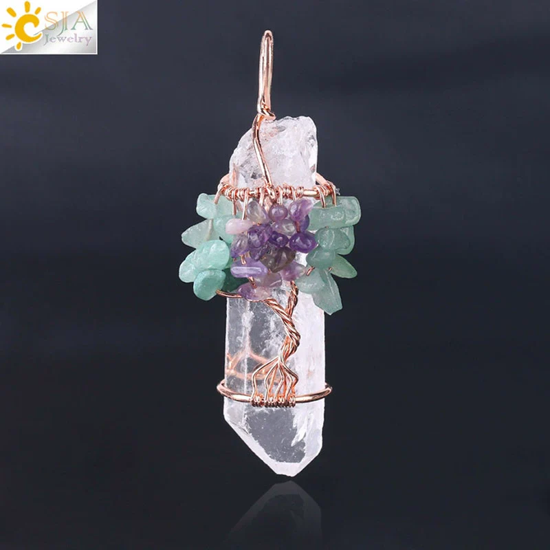Wholesale Pendant Jewelry Natural Stone Copper Accessories Irregular Crystal Column Wound Life Tree Minimalist Style - Image 3