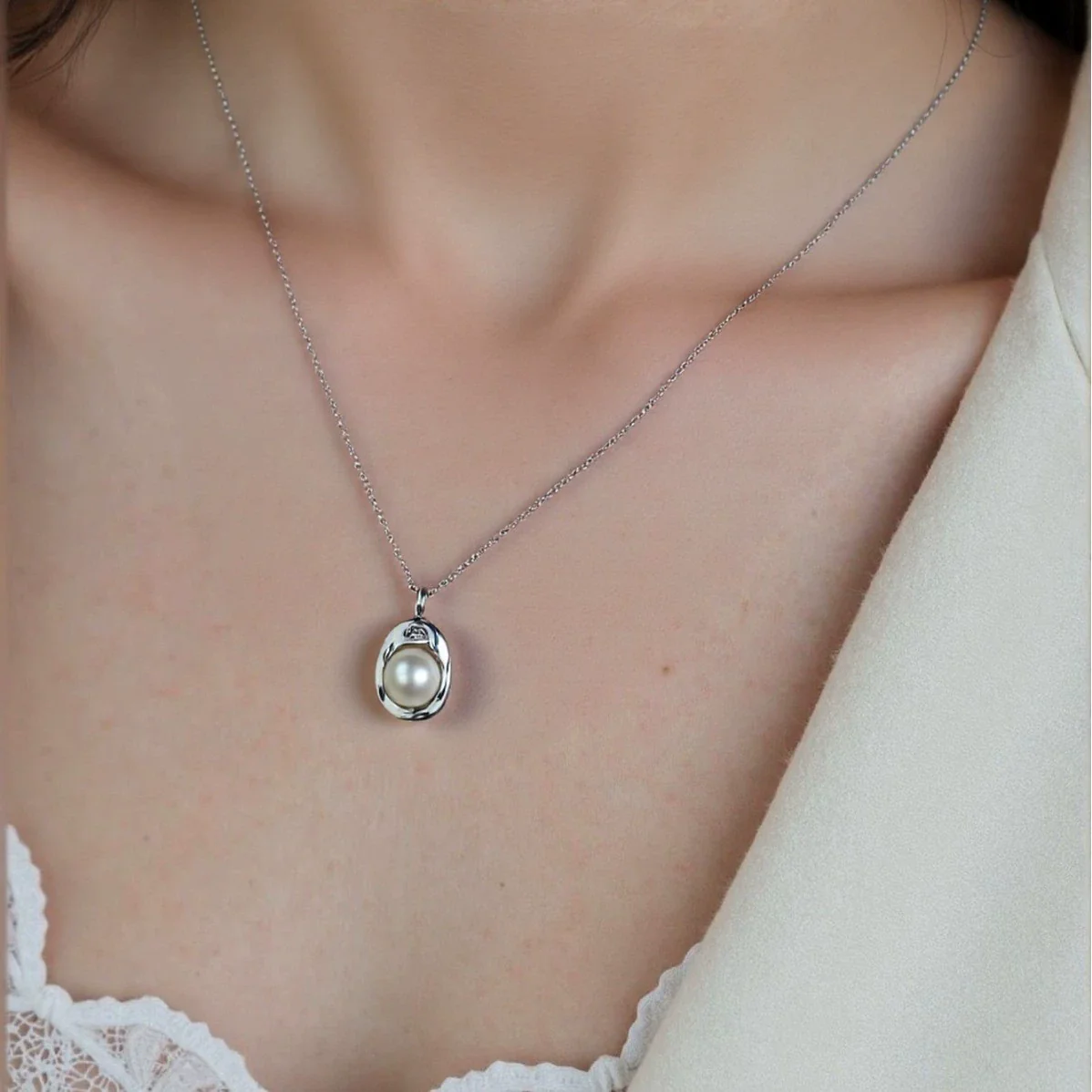 Wholesale Pendant Necklace 925 Sterling Silver Natural Gem Freshwater Pearl Geometric U Shaped 18K Gold Plated For Women - Image 4