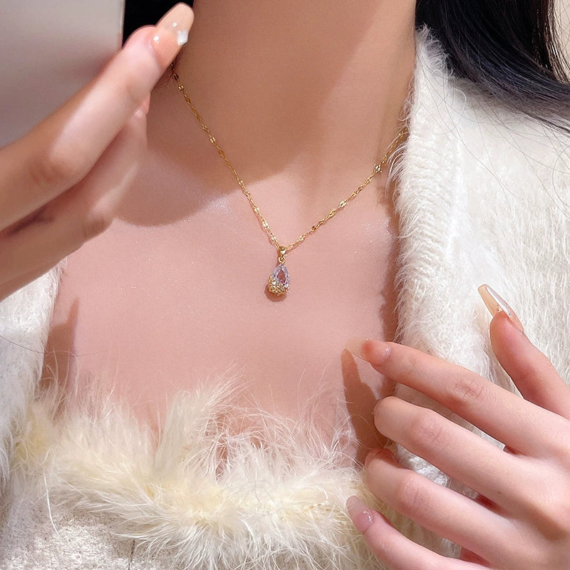 Wholesale Pendant Necklace Copper Alloy Drop Shape Electroplating Female Minimalist Clavicle Chain Accessories - Image 2