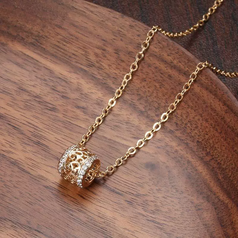 Wholesale Pendant Necklace Copper Mixed Gem Inlaid Zircon Hollowout Flower Wave Leaf Ochain For Women - Image 3
