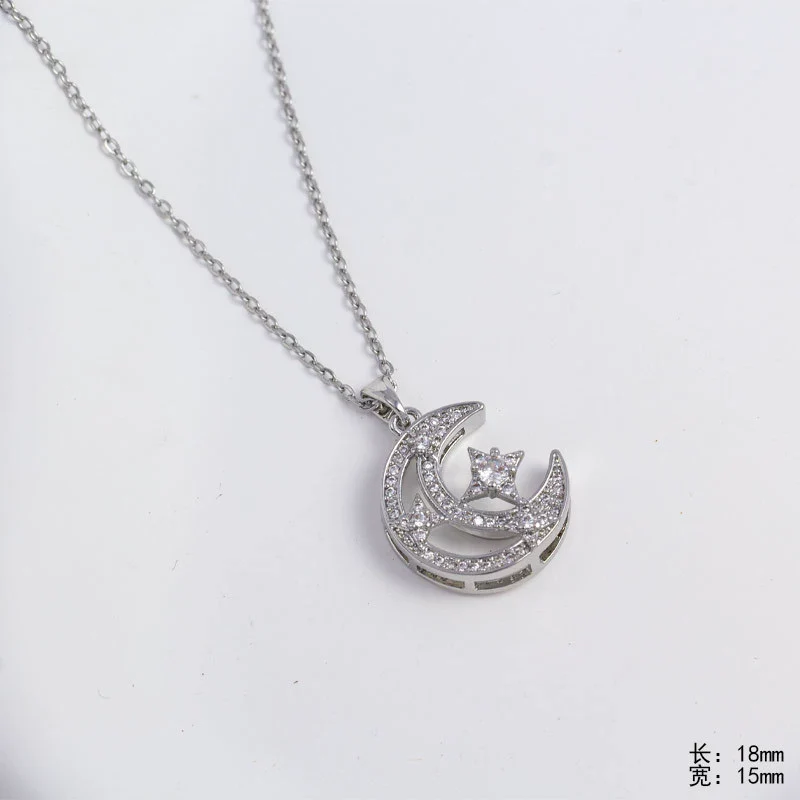 Wholesale Pendant Necklace For Women Copper Titanium Steel Moon Shape With Diamonds Electroplating Jewelry - Image 3