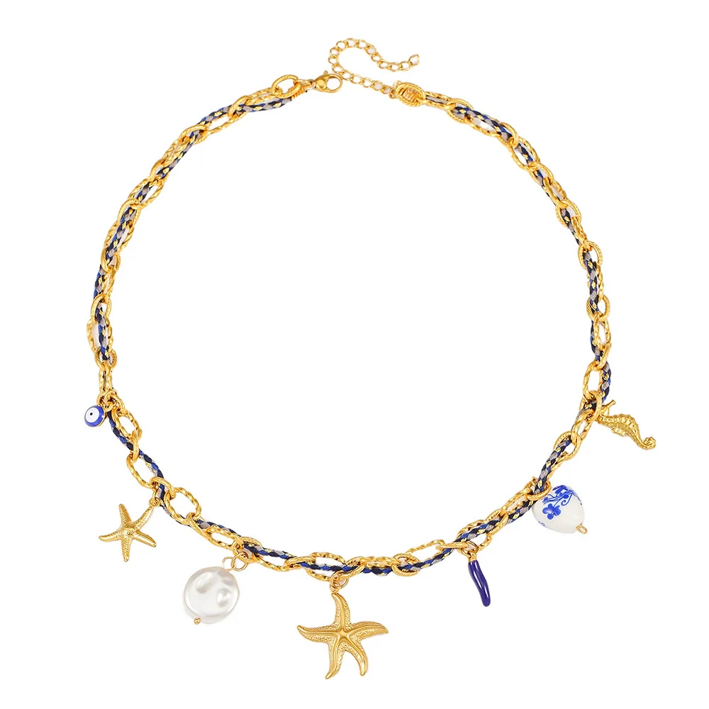 Wholesale Pendant Necklace Stainless Steel Handmade Geometric Starfish Turtle Love Summer Clavicle Chain - Image 12