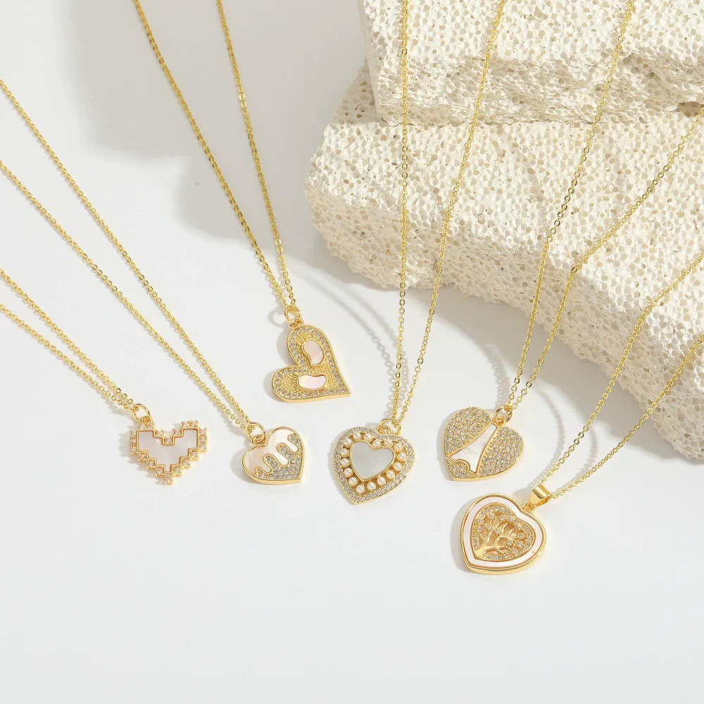 Wholesale Pendant Necklace Women's Copper Heartshaped Geometric Style Electroplating Mixed Gemstone Setting O Chain - Image 4
