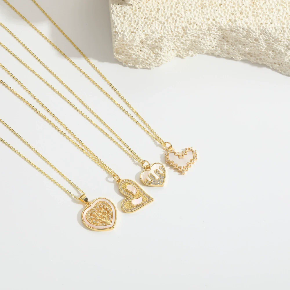 Wholesale Pendant Necklace Women's Copper Heartshaped Geometric Style Electroplating Mixed Gemstone Setting O Chain - Image 5