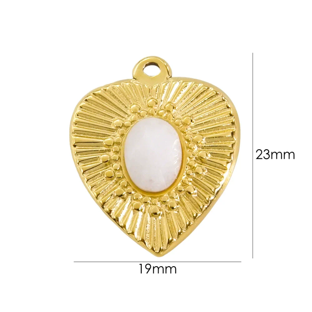 Wholesale Pendant Stainless Steel Inlaid Natural Stone Heart Shape Embossed Electroplated Retro Fashion - Image 9