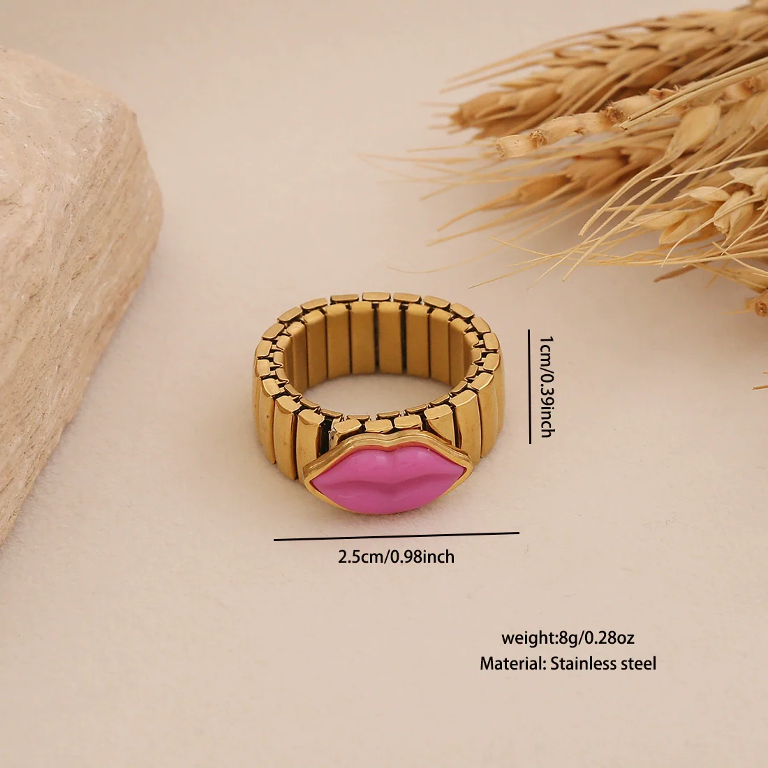 Wholesale Personalized Electroplated Stainless Steel Lip Bracelet And Ring Set - Image 9