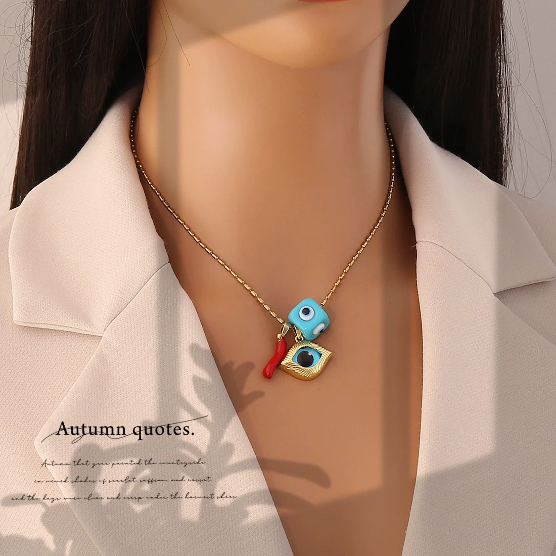 Wholesale Personalized Eye And Small Pepper Coral Copper Pendant Necklace - Image 2