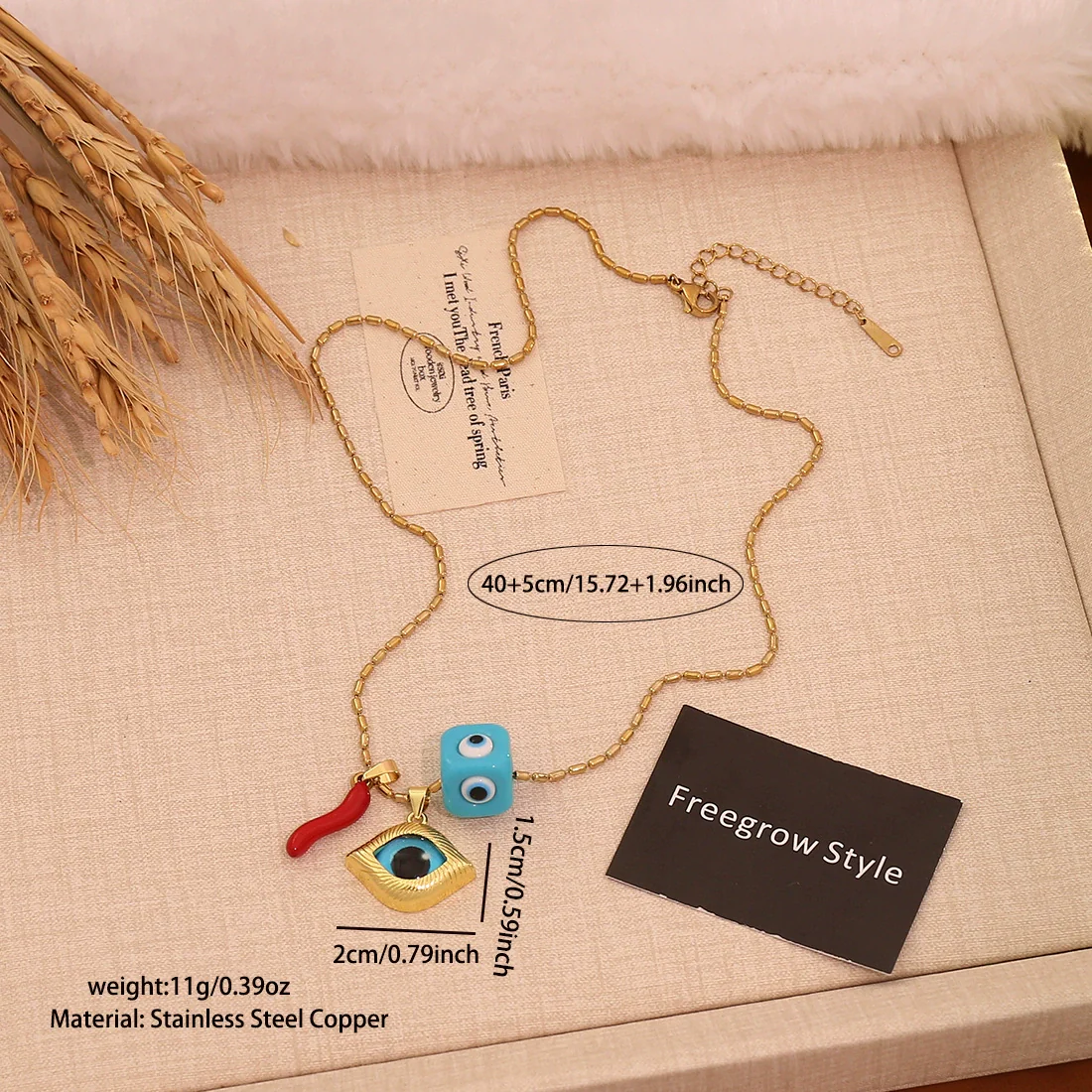 Wholesale Personalized Eye And Small Pepper Coral Copper Pendant Necklace - Image 6