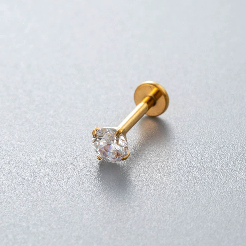 Wholesale Piercing Jewelry Titanium Alloy Inlaid With Colorful Zircon Geometric Style Electroplated - Image 6