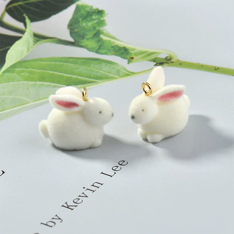 Wholesale Plush Rabbit Plastic Resin Flocking Jewelry Earrings Pendant Accessories - Image 5