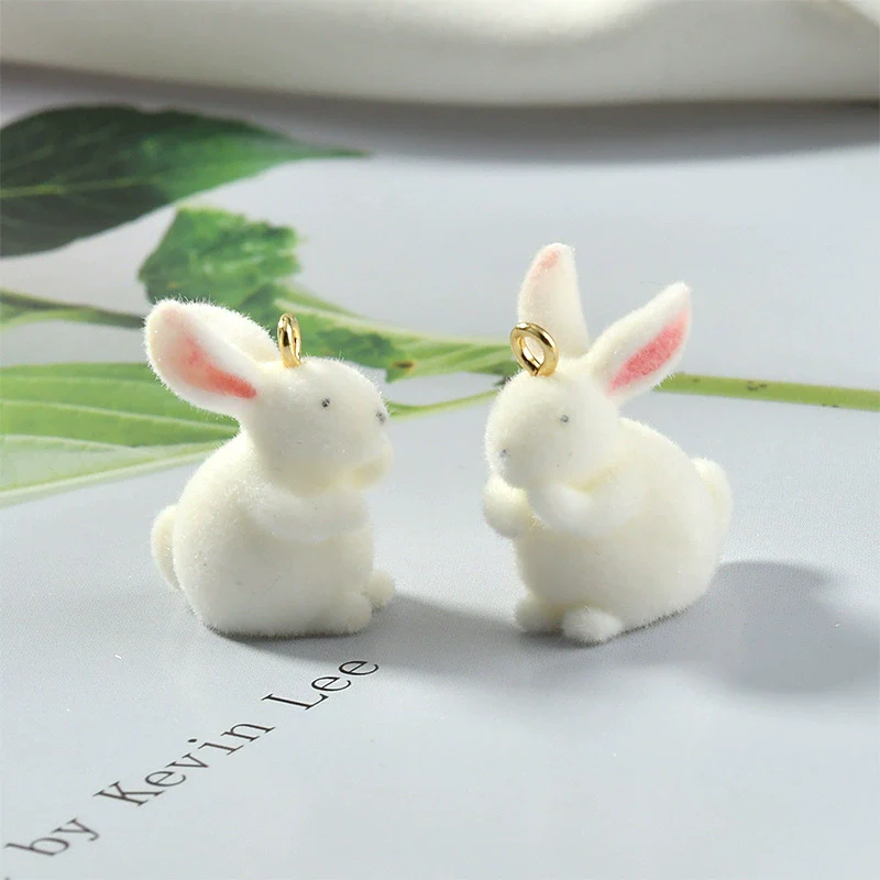 Wholesale Plush Rabbit Plastic Resin Flocking Jewelry Earrings Pendant Accessories - Image 6