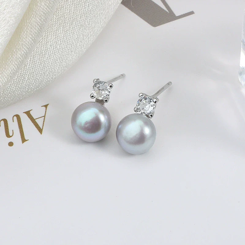 Wholesale Princess Freshwater Pearl Earrings 925 Silver Needle Copper Inlay Multicolor Natural Oblate Shape - Image 8