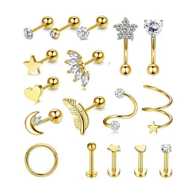 Wholesale Puncture Jewelry Stainless Steel Leaves Style Earrings Ear Clip Ear Nail Cartilage Set - Image 7