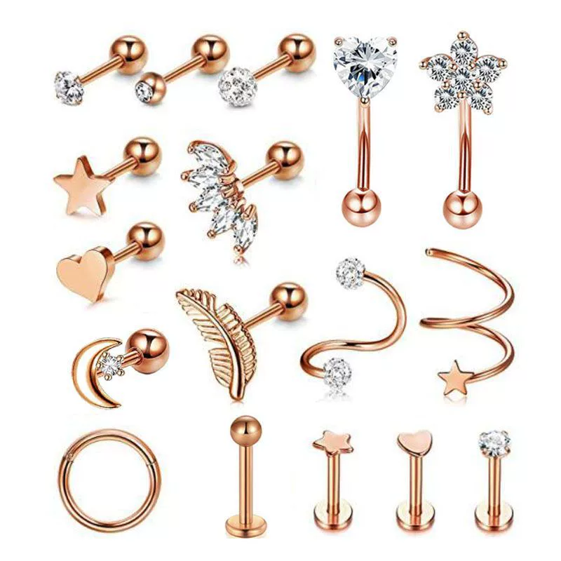 Wholesale Puncture Jewelry Stainless Steel Leaves Style Earrings Ear Clip Ear Nail Cartilage Set - Image 8
