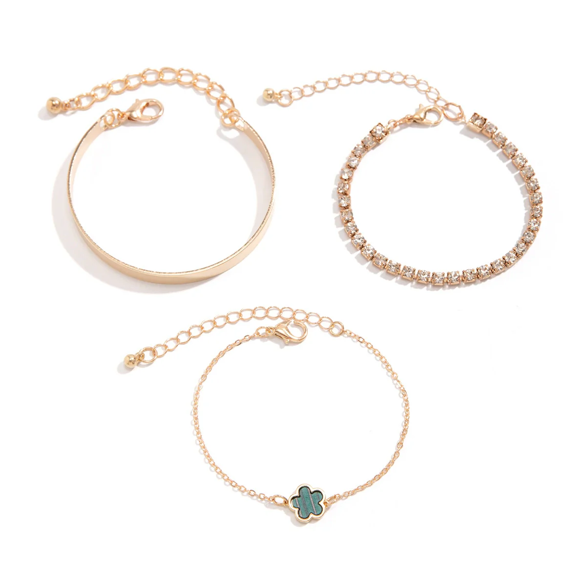 Wholesale Punk Rhinestone Alloy Five Leaf Clover Geometric Electroplated Women's Bracelet - Image 5