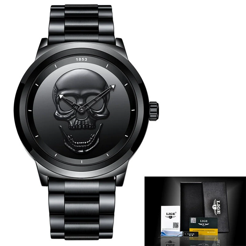 Wholesale Punk Style 3D Skull Quartz Watch Stainless Steel Band Alloy Case Mineral Strengthened Mirror For Men - Image 10