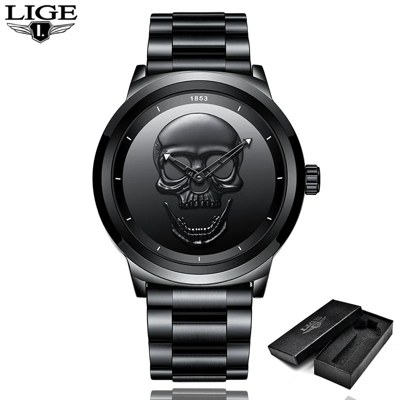 Wholesale Punk Style 3D Skull Quartz Watch Stainless Steel Band Alloy Case Mineral Strengthened Mirror For Men - Image 5