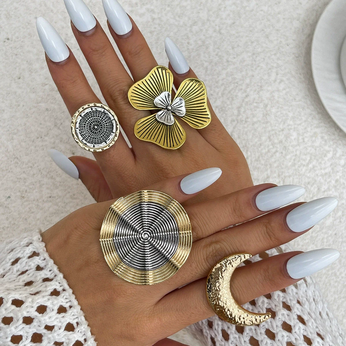 Wholesale Punk Style Metal Geometric And Leaf Ring With Electroplating - Image 3