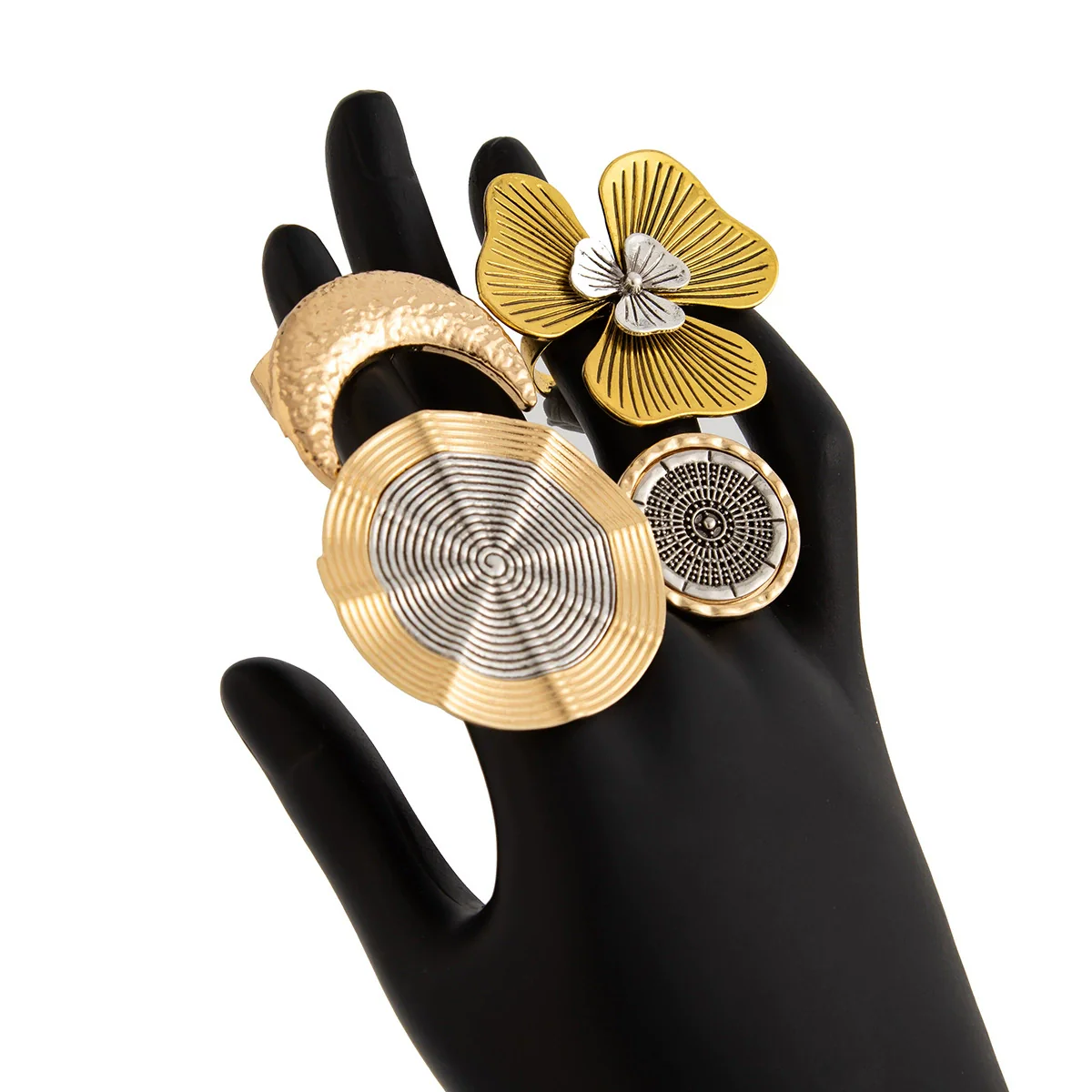 Wholesale Punk Style Metal Geometric And Leaf Ring With Electroplating - Image 5