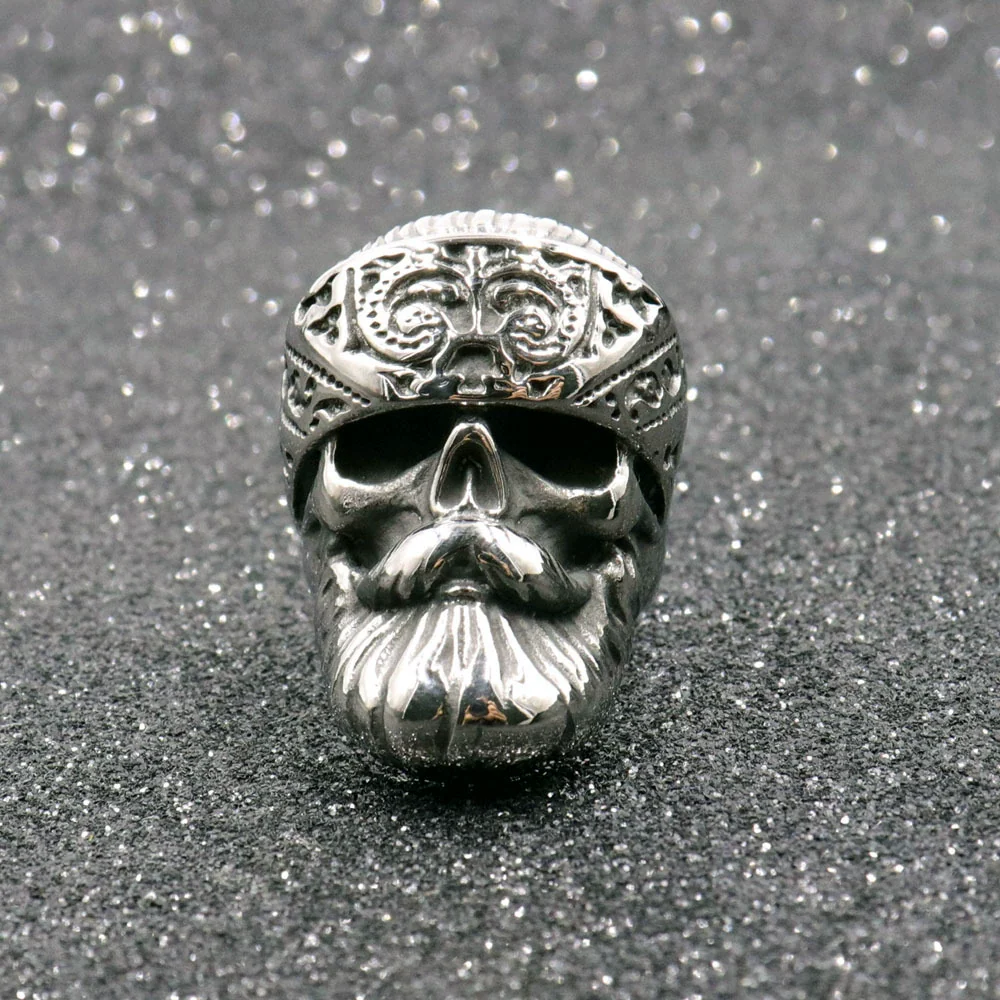 Wholesale Punk Style Stainless Steel Skull Beard Ring For Men Polished - Image 5