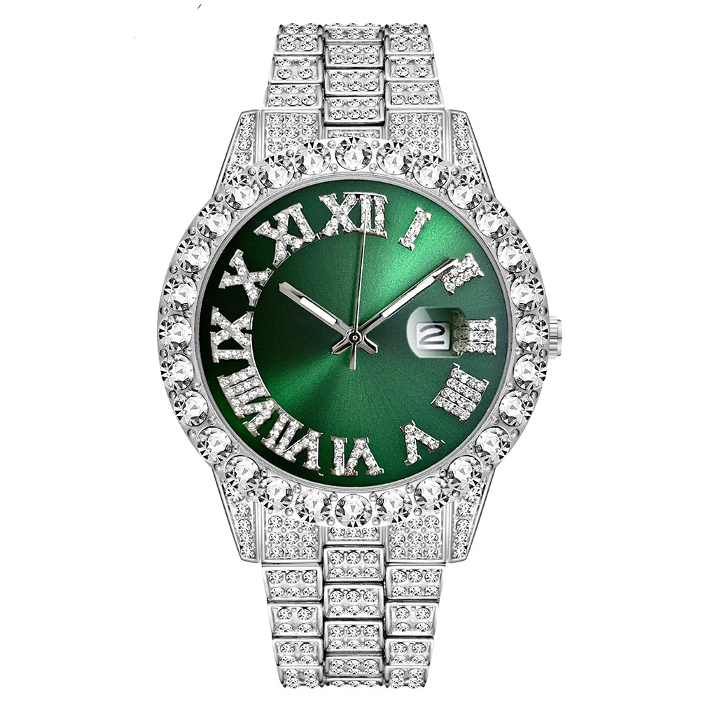 Wholesale Quartz Watch With Large Dial Round Shape Full Diamond Sparkling Stainless Steel Belt And Calendar Function - Image 13