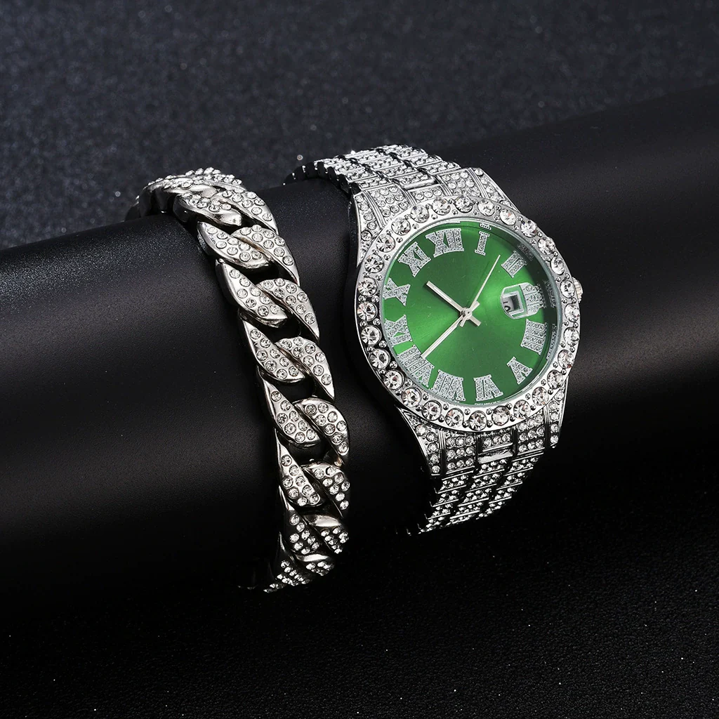 Wholesale Quartz Watch With Large Dial Round Shape Full Diamond Sparkling Stainless Steel Belt And Calendar Function - Image 2