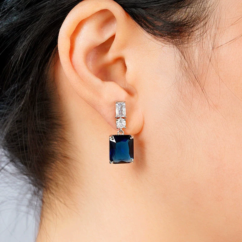 Wholesale Rectangular Copper Zircon Earrings Geometric Princess Style - Image 3