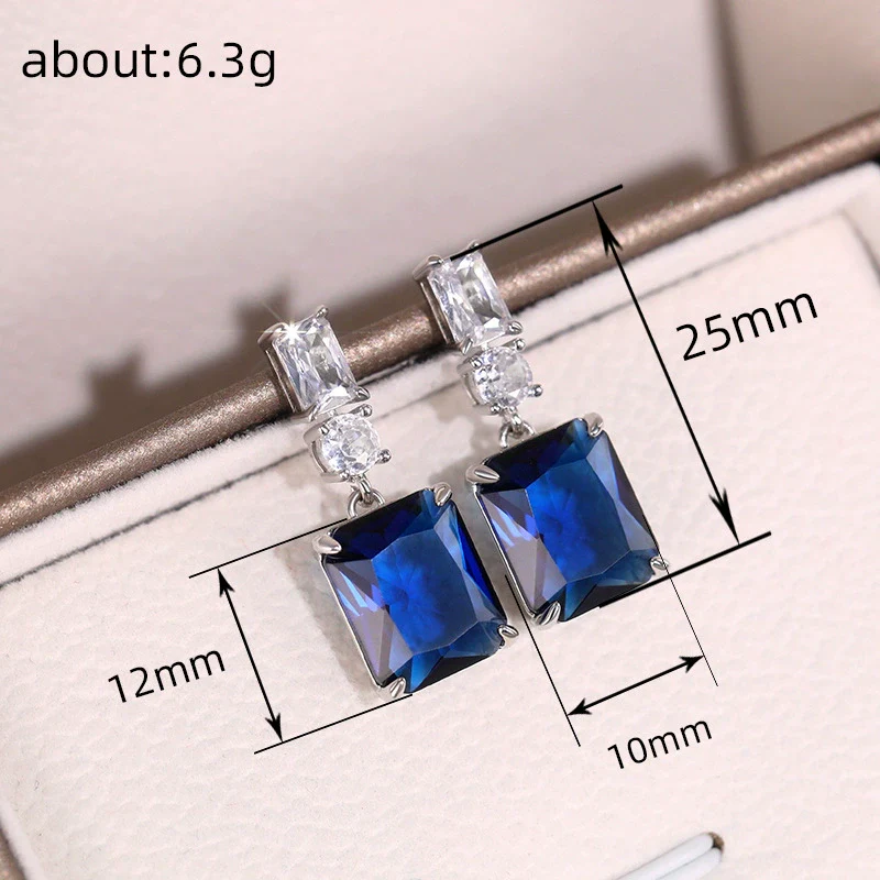 Wholesale Rectangular Copper Zircon Earrings Geometric Princess Style - Image 4