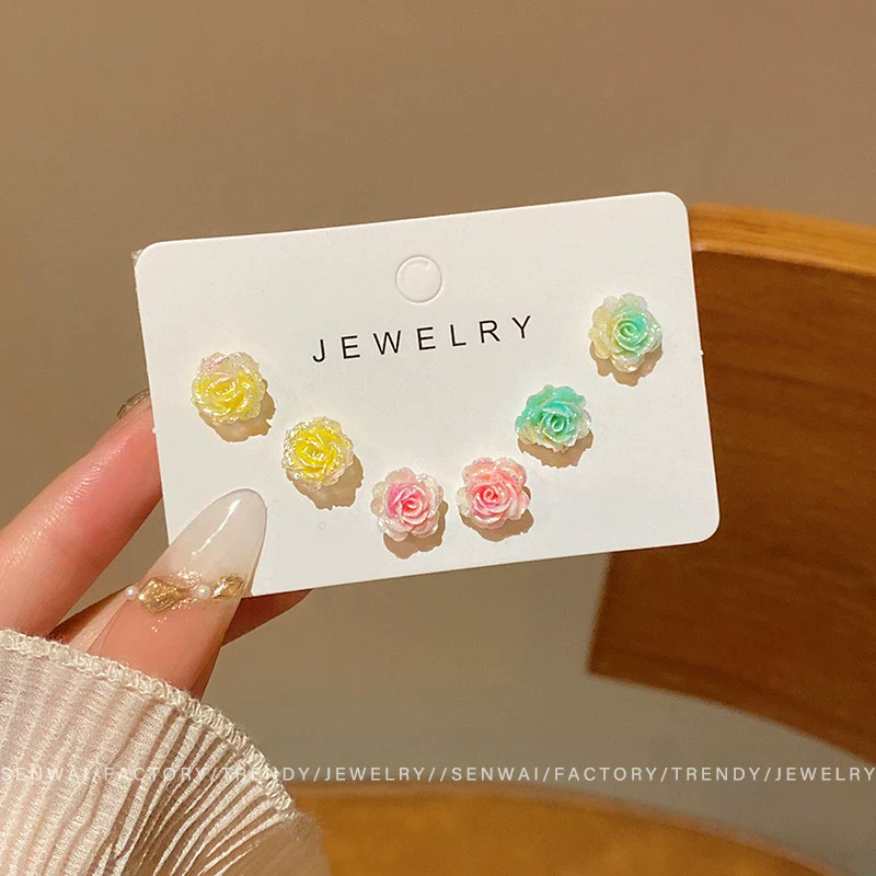 Wholesale Resin Flower Earrings Set For Women Fresh Dopamine Style Polish Processed - Image 7