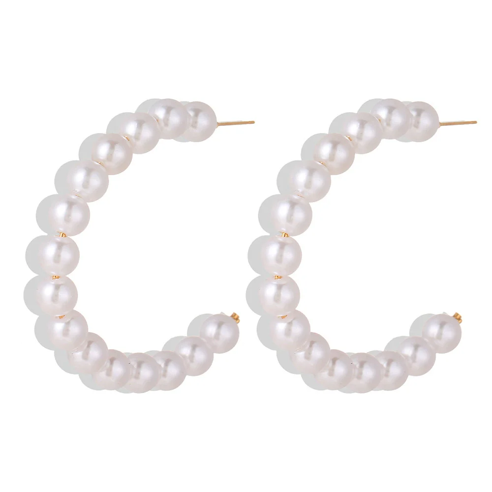 Wholesale Retro C Shaped Geometric Pearl And Alloy Earrings - Image 4