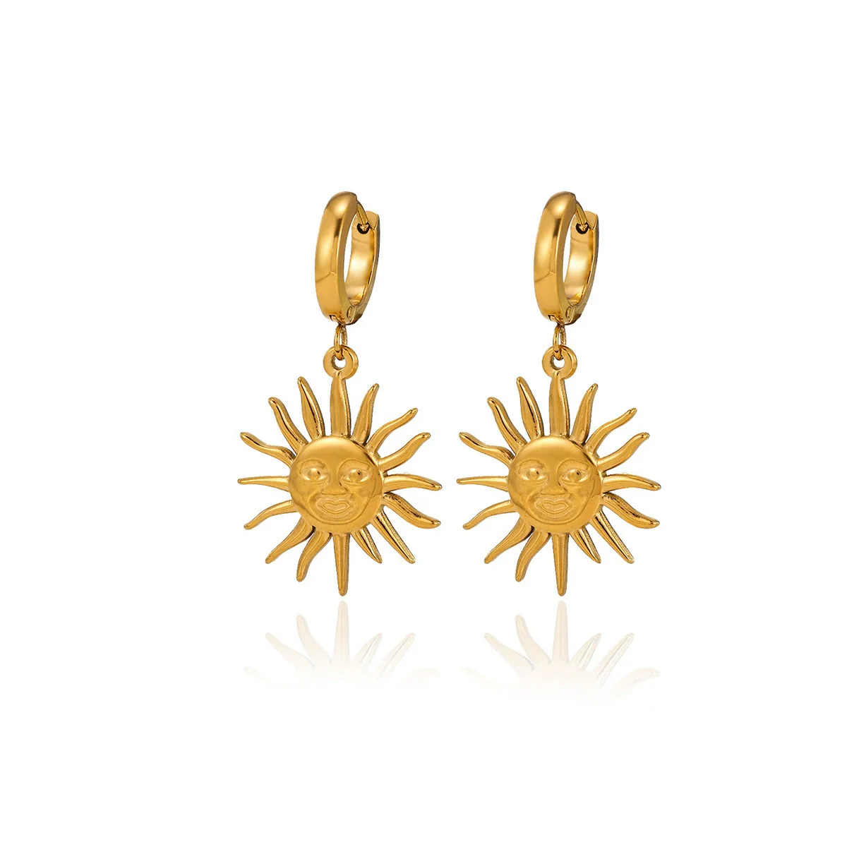 Wholesale Retro Elegant Highend Women's Gold Plated Stainless Steel Heart Sun Flower Geometric Round Earrings - Image 3