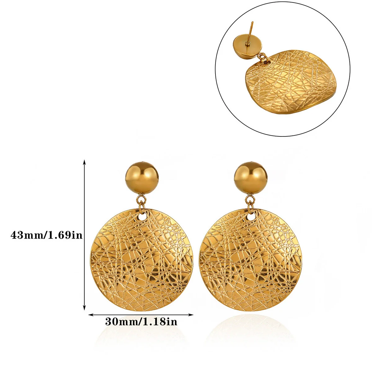 Wholesale Retro Elegant Highend Women's Gold Plated Stainless Steel Heart Sun Flower Geometric Round Earrings - Image 7