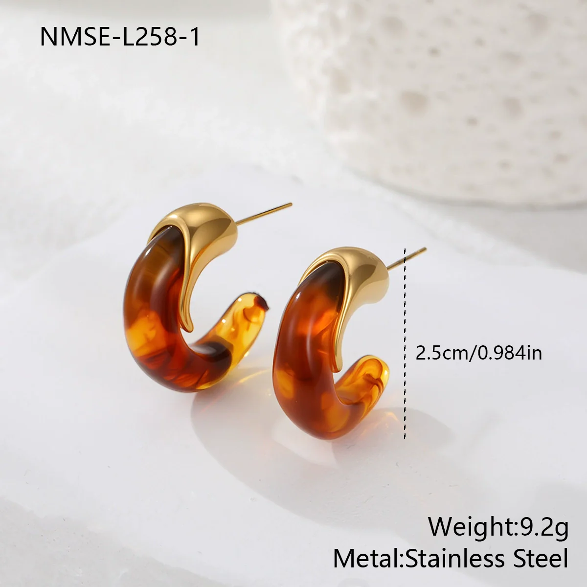 Wholesale Retro Exquisite Geometric Cshaped Electroplated Resin And Stainless Steel Earrings For Women - Image 6