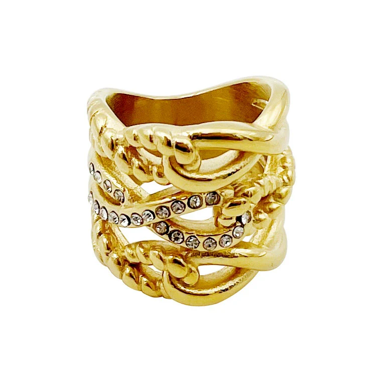 Wholesale Retro Fashion Stainless Steel Zircon Ring With Cross Winding Twist Design And Electroplating Treatment - Image 5