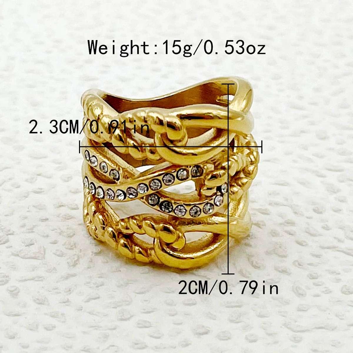 Wholesale Retro Fashion Stainless Steel Zircon Ring With Cross Winding Twist Design And Electroplating Treatment - Image 6