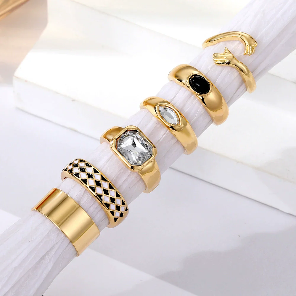 Wholesale Retro Geometric Alloy Ring Set With Precious Stones - Image 2