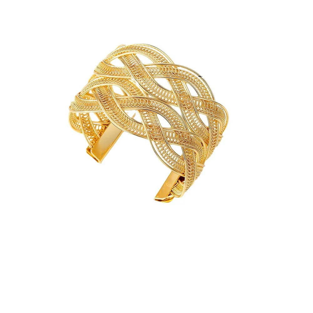 Wholesale Retro Geometric Alloy Woven Mesh Adjustable Wide Face Bracelet With Electroplating Treatment For Women And Unisex - Image 5