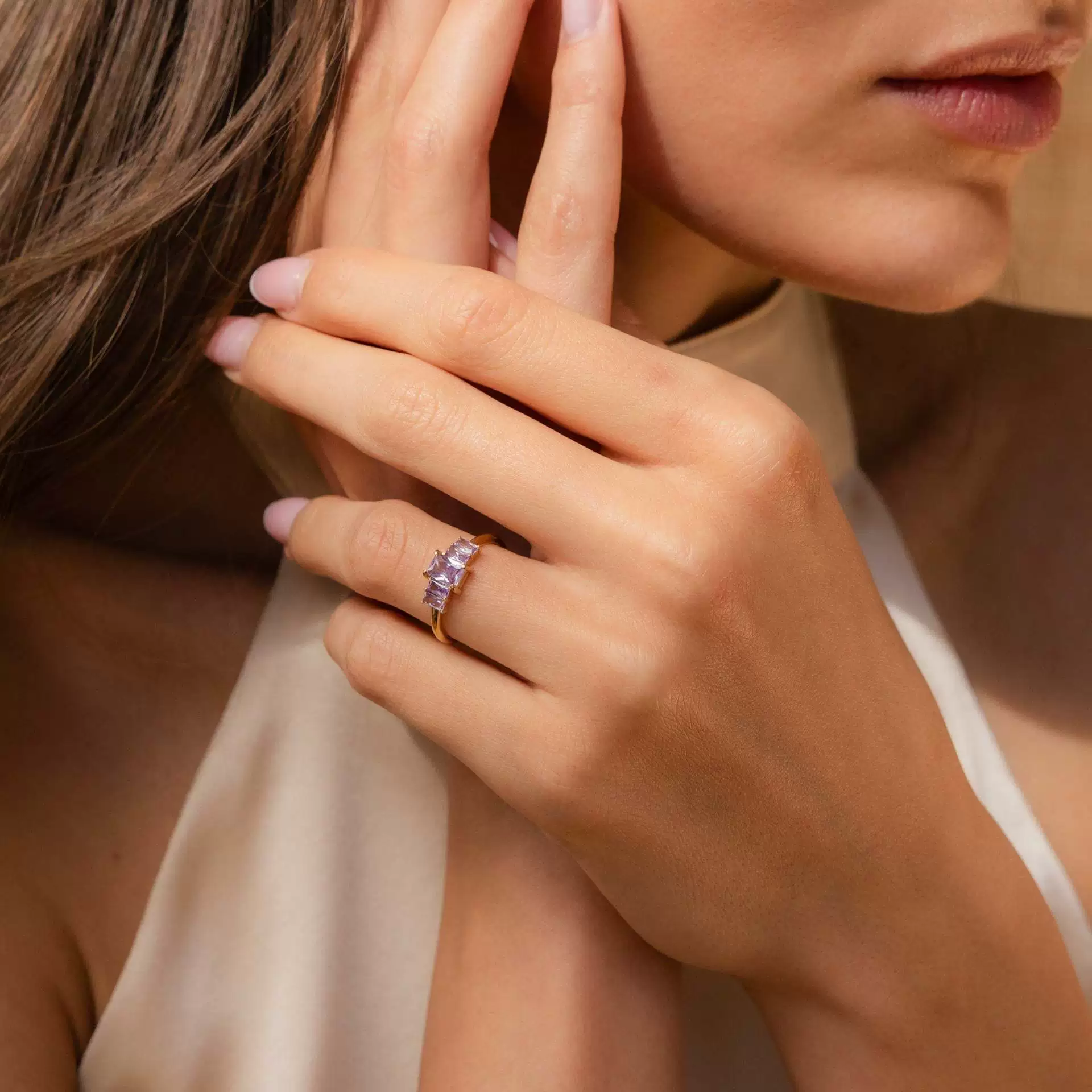 Wholesale Retro Geometric Colored Zircon December Birthstone Titanium Steel Electroplated Ring Unisex - Image 2