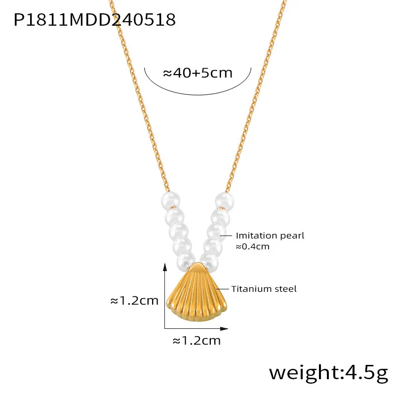 Wholesale Retro Geometric Shell Shape Titanium Steel Electroplated Pendant Necklace For Women - Image 7