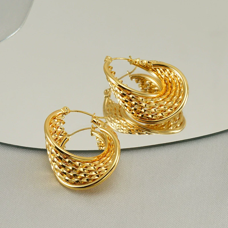 Wholesale Retro Geometric 316L Stainless Steel Women's Multi Layer Irregular Electroplated Earrings - Image 4